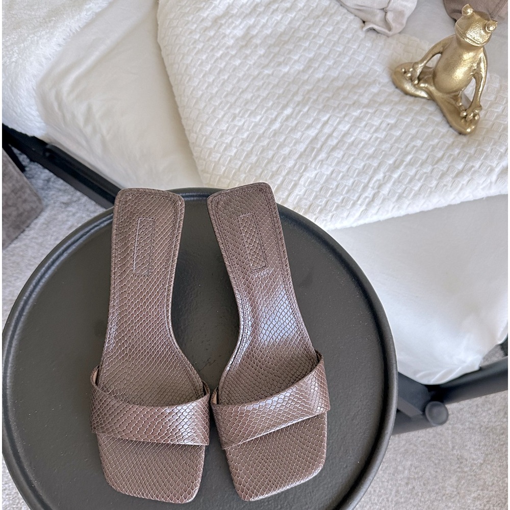 Brown slide on croc mules